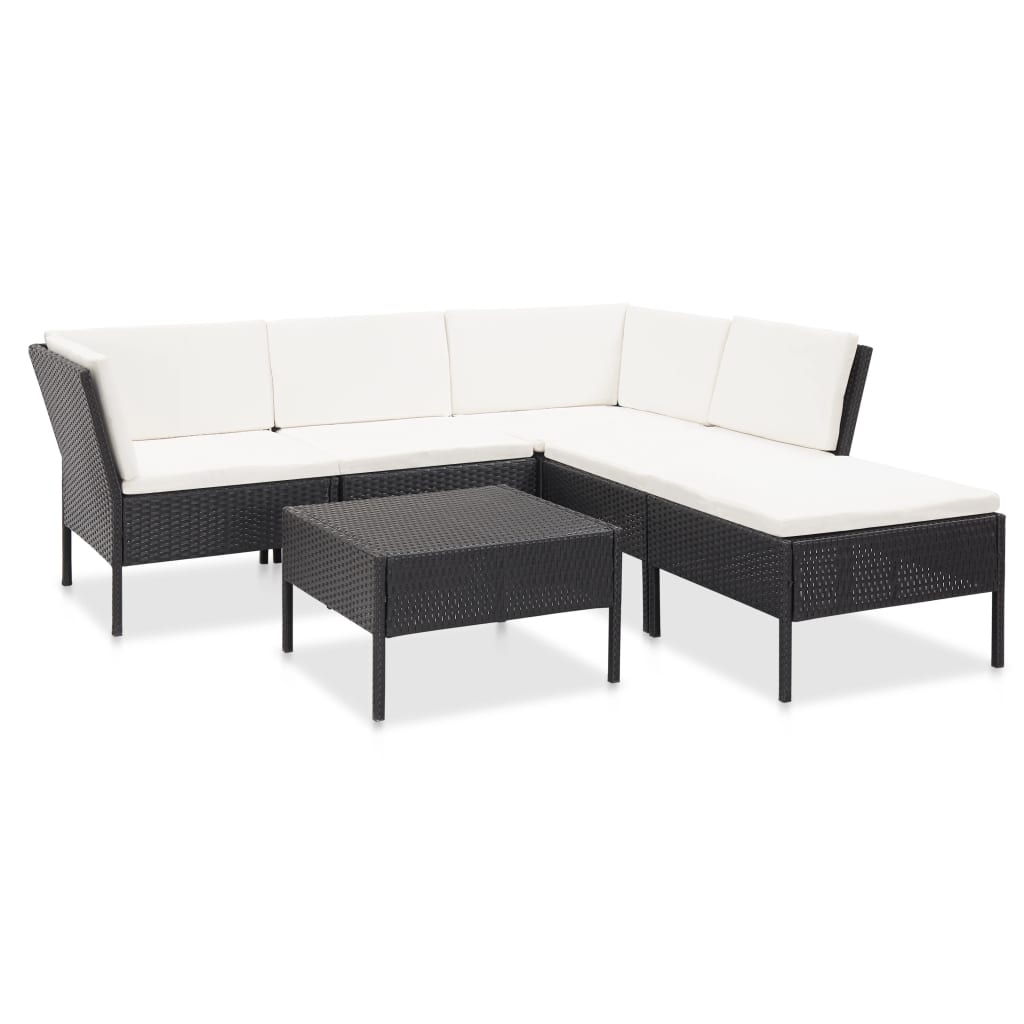 6-delige Loungeset met kussens poly rattan