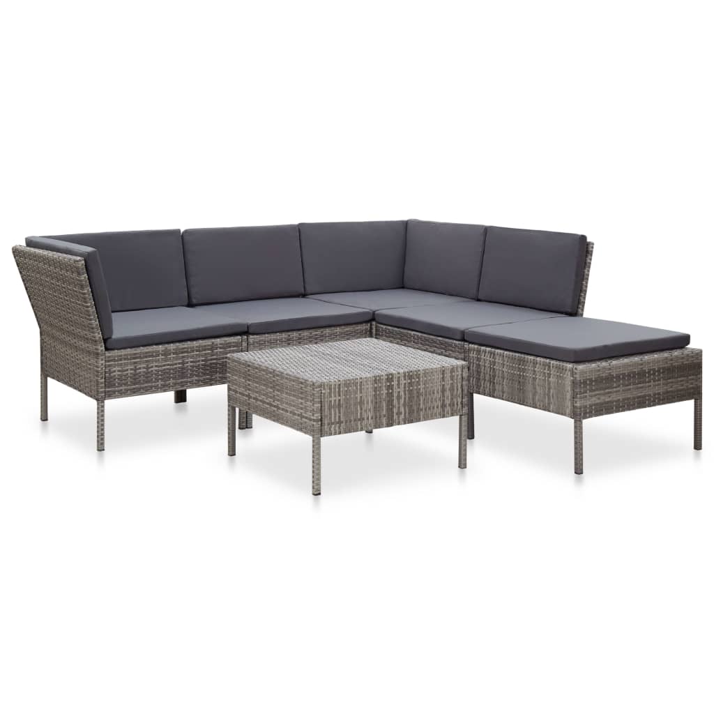 6-delige Loungeset met kussens poly rattan