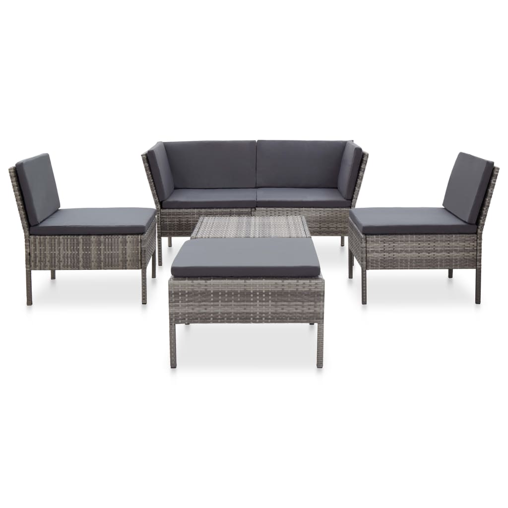 6-delige Loungeset met kussens poly rattan