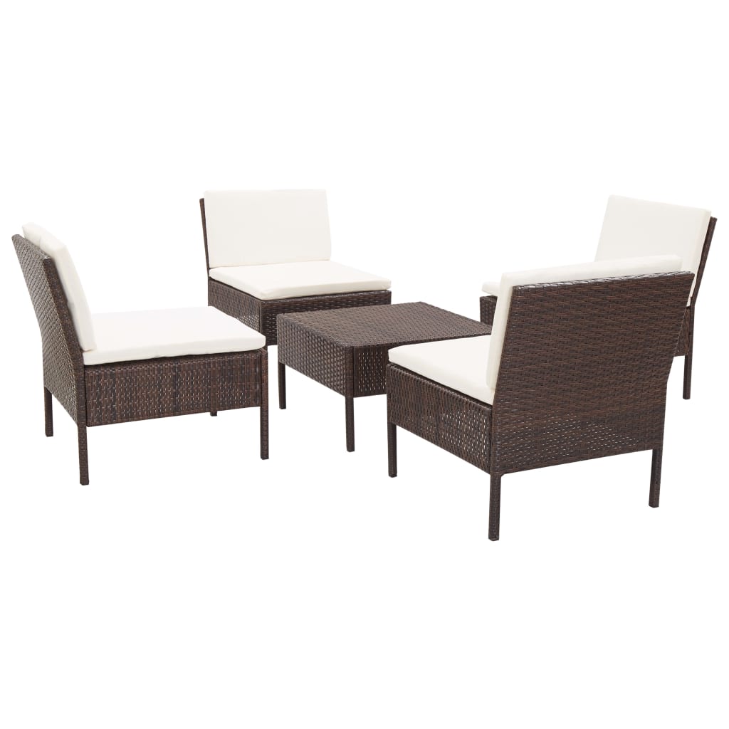 5-delige Loungeset met kussens poly rattan