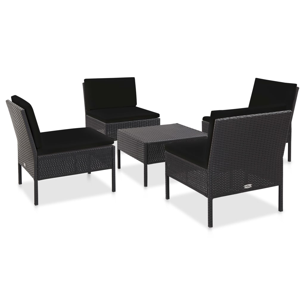 5-delige Loungeset met kussens poly rattan