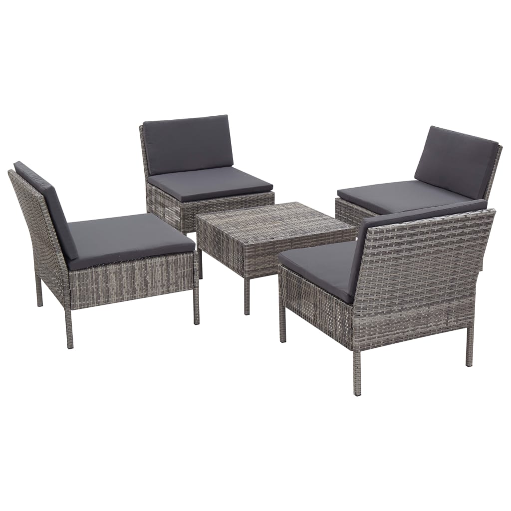 5-delige Loungeset met kussens poly rattan