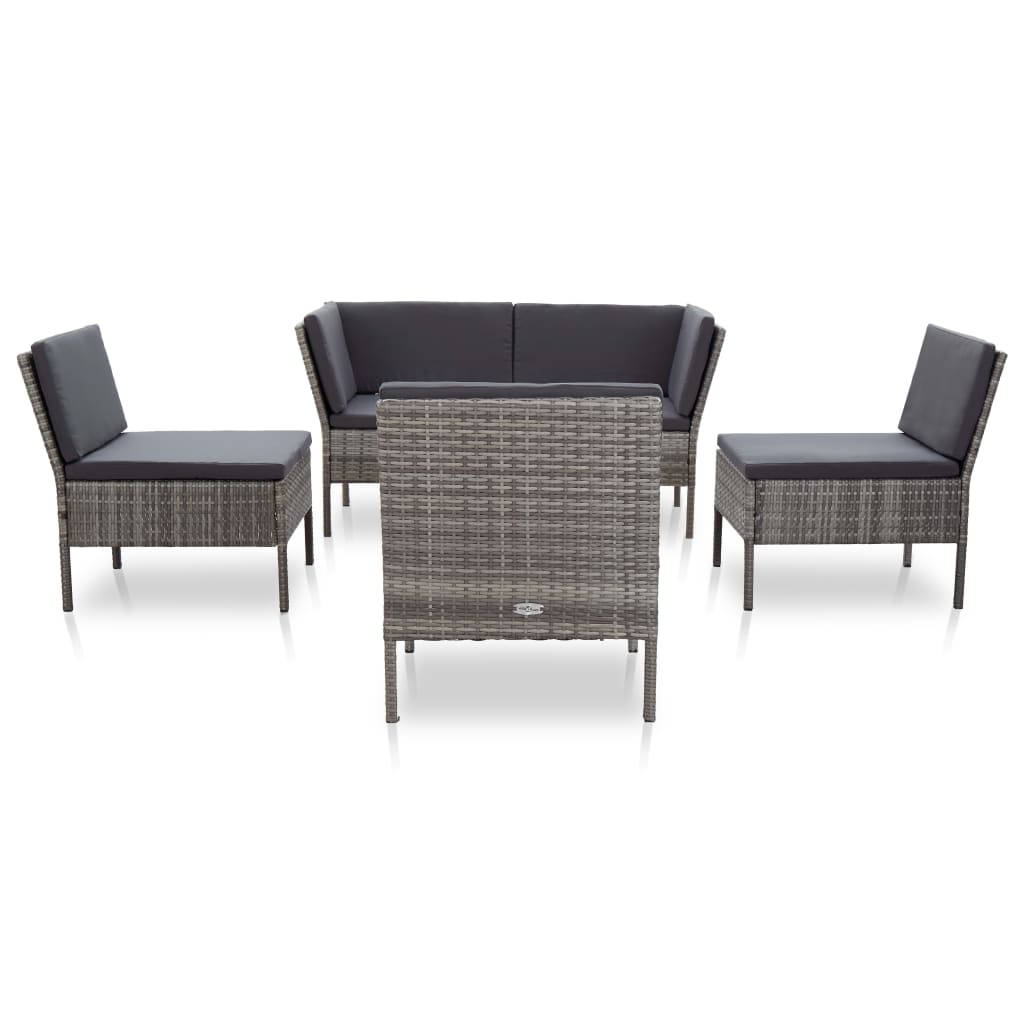 6-delige Loungeset met kussens poly rattan