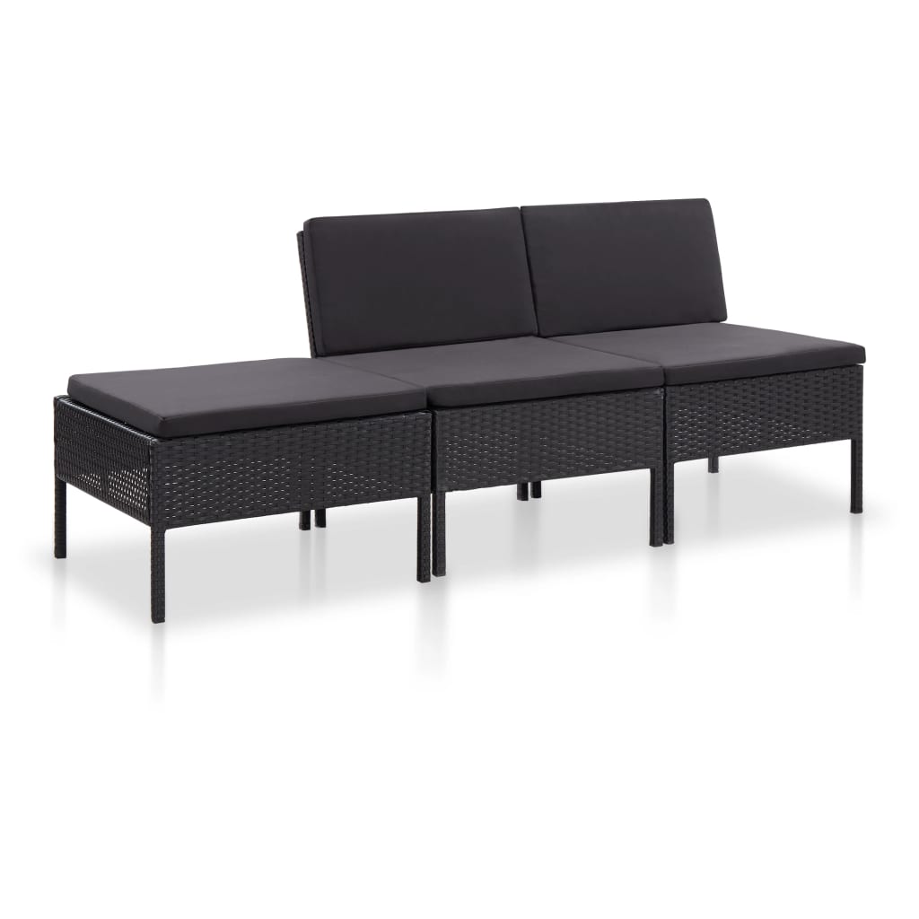 3-delige Loungeset met kussens poly rattan