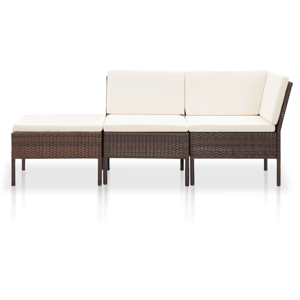 3-delige Loungeset met kussens poly rattan