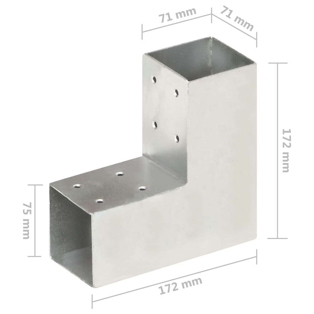 Connexions de poteaux 4 pcs en forme de T 71x71 mm en métal galvanisé