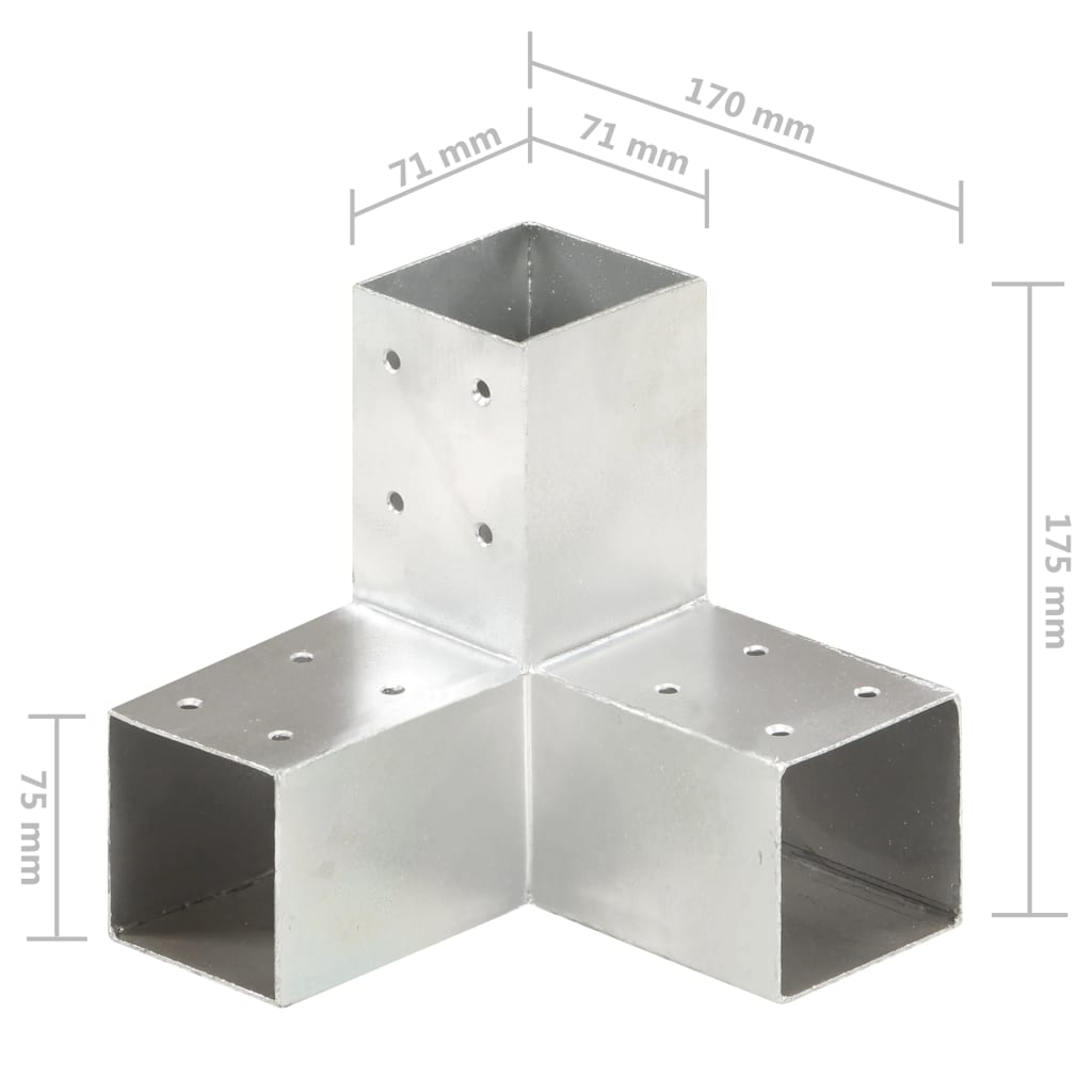 Connexions de poteaux 4 pcs en forme de T 71x71 mm en métal galvanisé