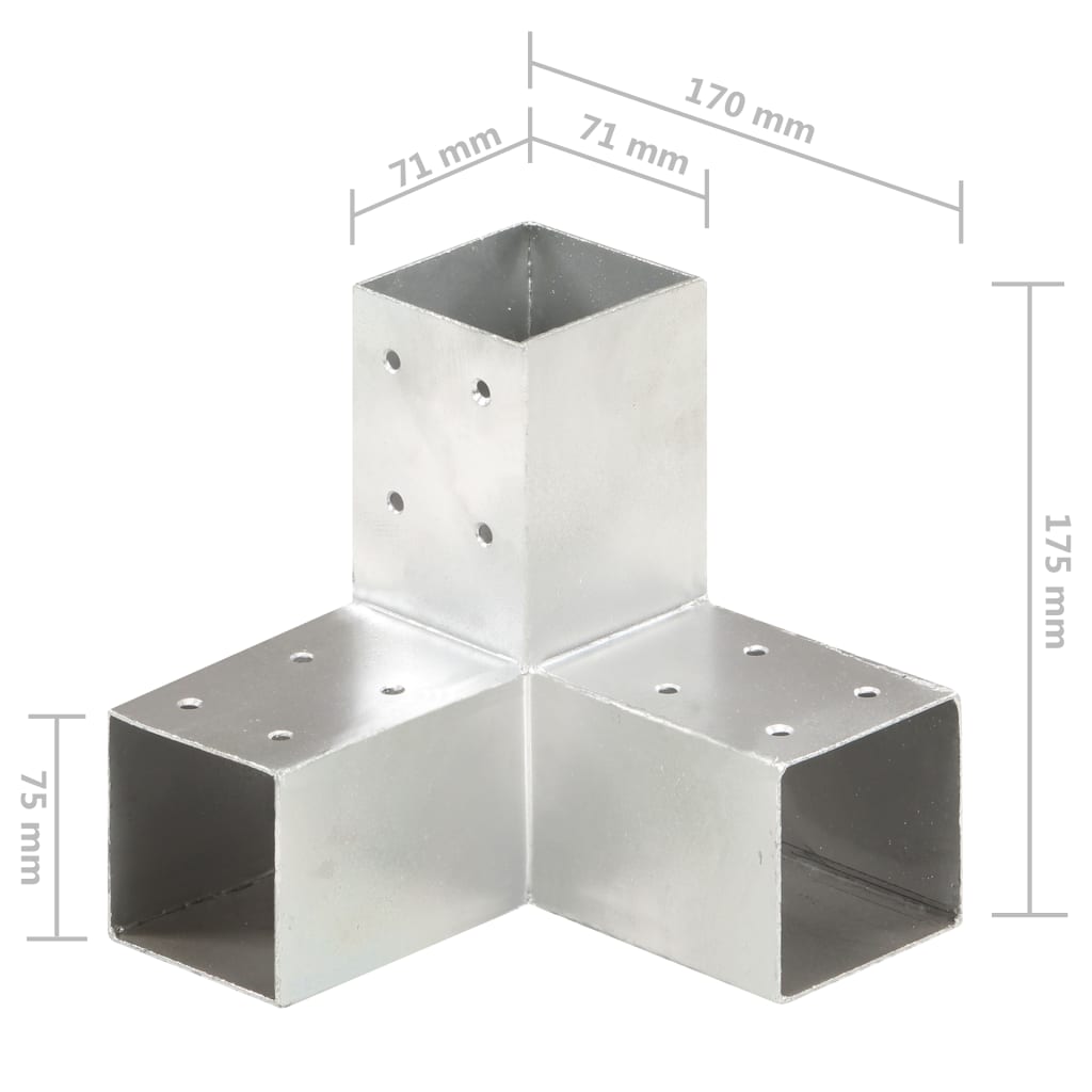 Paalverbindingen 4 st T-vorm 71x71 mm gegalvaniseerd metaal