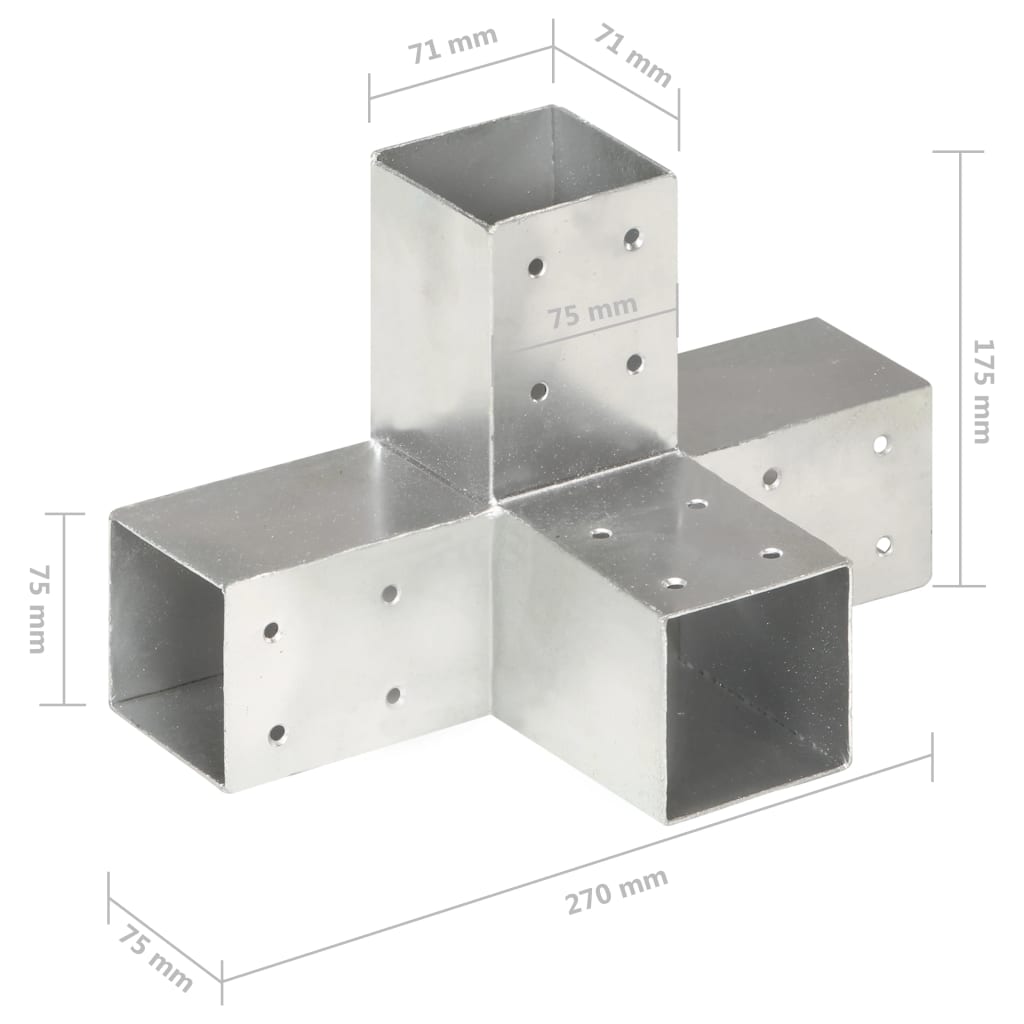 Paalverbindingen 4 st T-vorm 71x71 mm gegalvaniseerd metaal