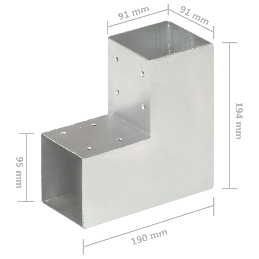 Connexions de poteaux 4 pcs en forme de T 71x71 mm en métal galvanisé