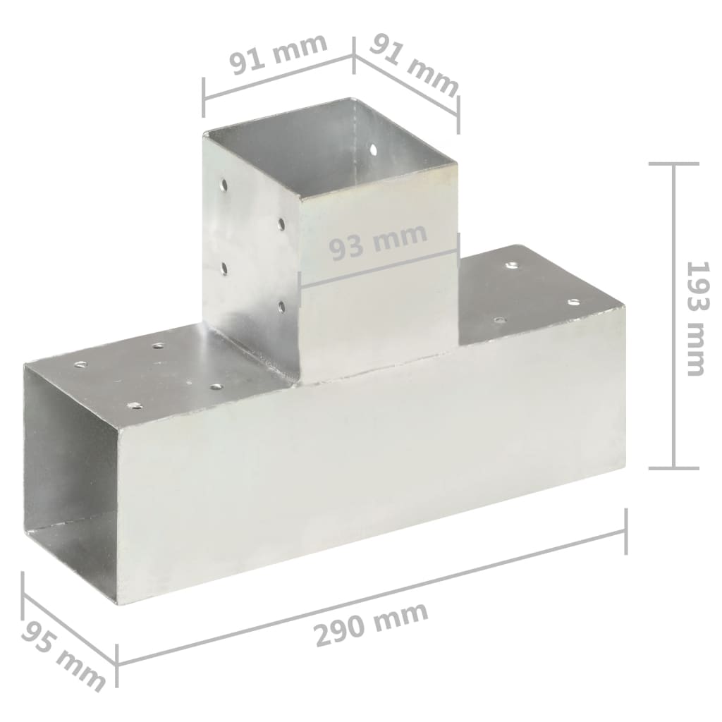 Paalverbindingen 4 st T-vorm 71x71 mm gegalvaniseerd metaal