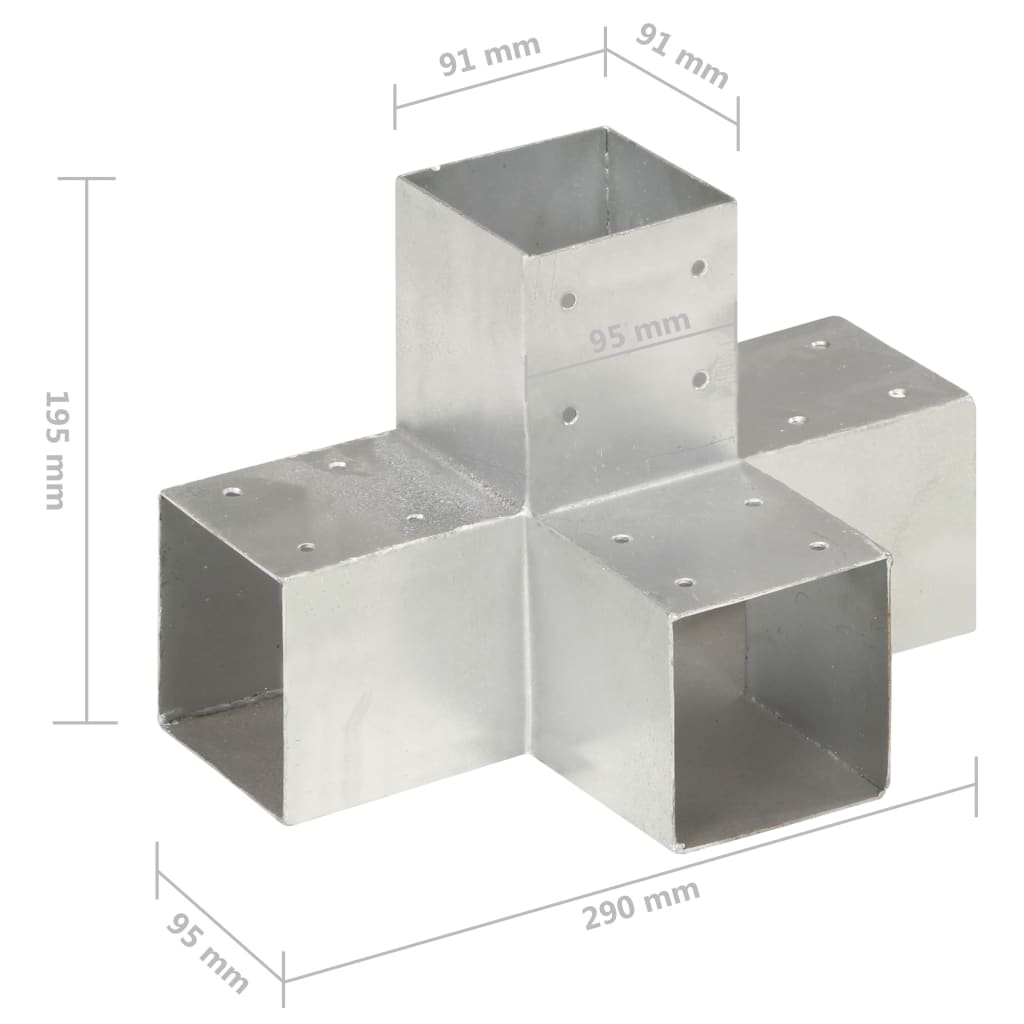 Paalverbindingen 4 st T-vorm 71x71 mm gegalvaniseerd metaal