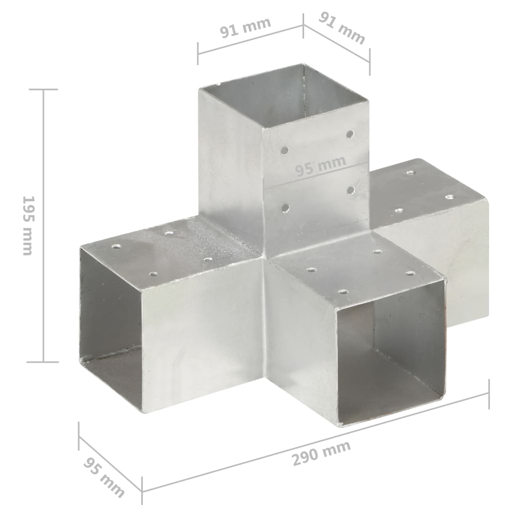 Connexions de poteaux 4 pcs en forme de T 71x71 mm en métal galvanisé