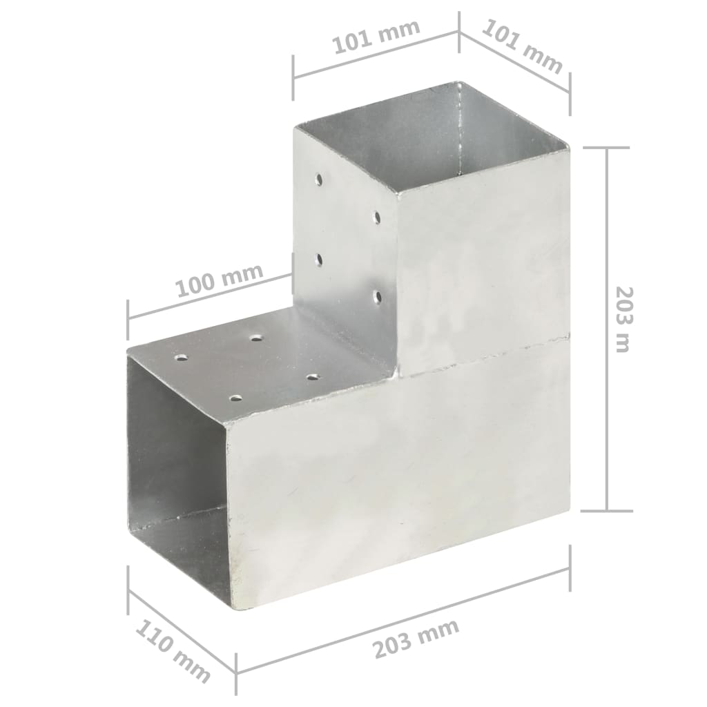 Paalverbindingen 4 st T-vorm 71x71 mm gegalvaniseerd metaal