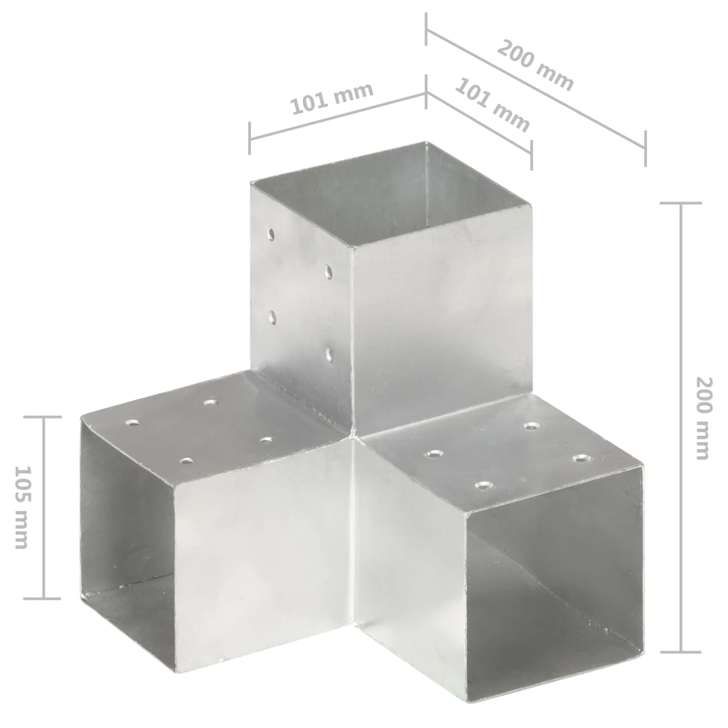 Connexions de poteaux 4 pcs en forme de T 71x71 mm en métal galvanisé