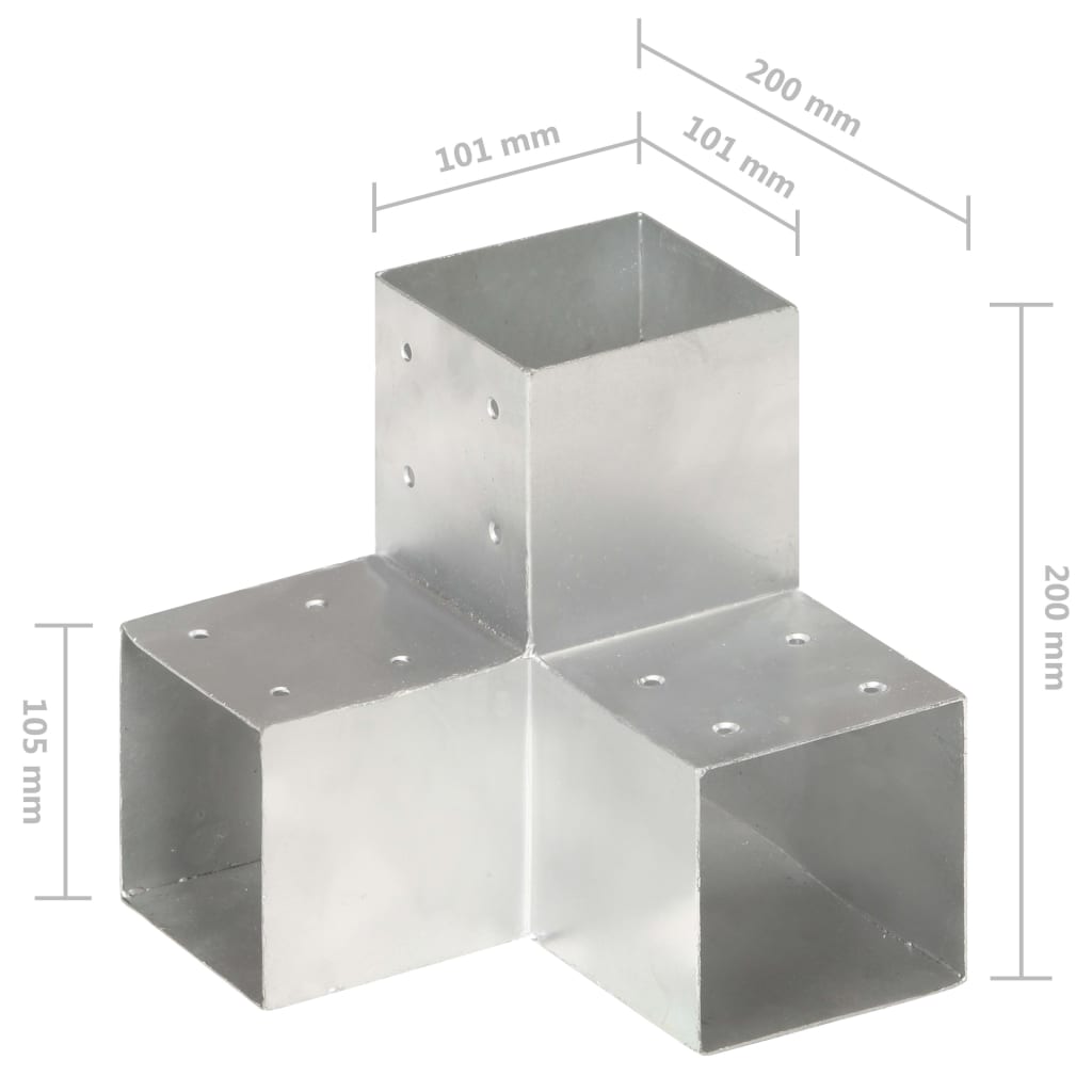 Paalverbindingen 4 st T-vorm 71x71 mm gegalvaniseerd metaal