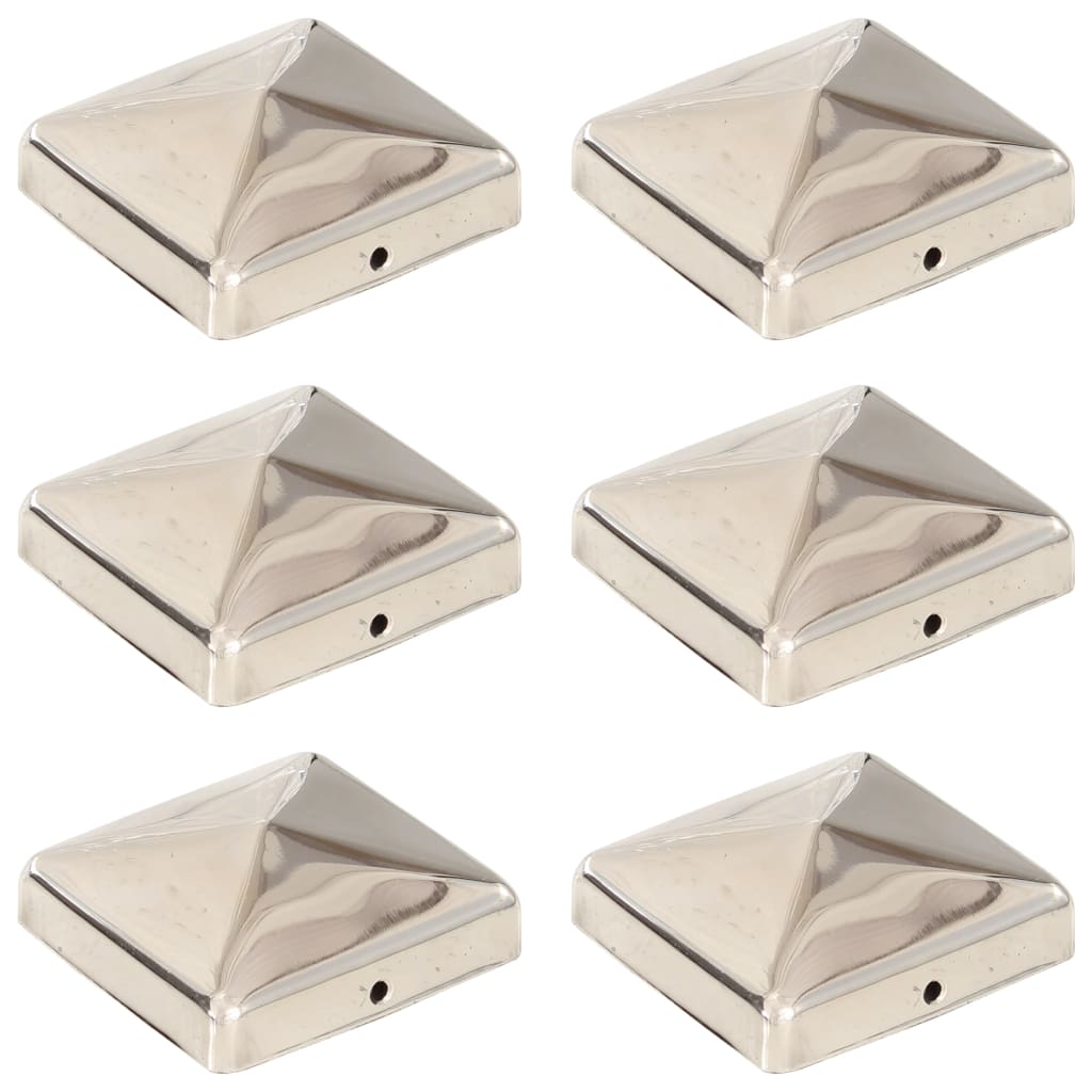 Capuchons de poteaux 6 pcs pyramide 101x101 mm acier inoxydable