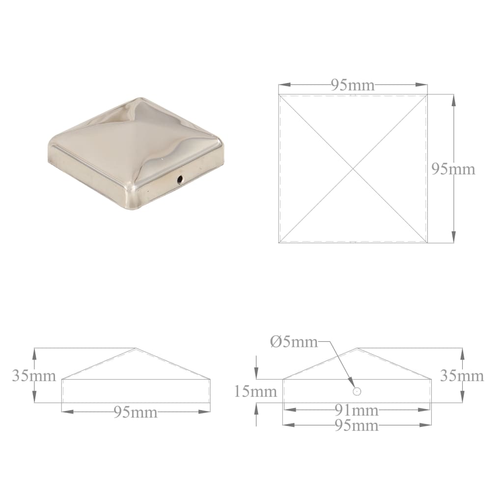 Capuchons de poteaux 6 pcs pyramide 101x101 mm acier inoxydable