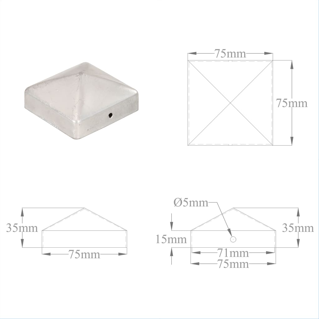 Capuchons de poteaux 6 pcs pyramide 101x101 mm acier inoxydable