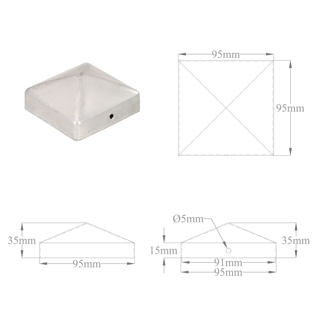 Capuchons de poteaux 6 pcs pyramide 101x101 mm acier inoxydable