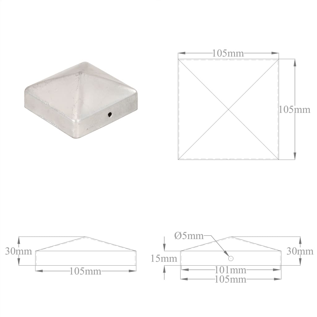 Capuchons de poteaux 6 pcs pyramide 101x101 mm acier inoxydable