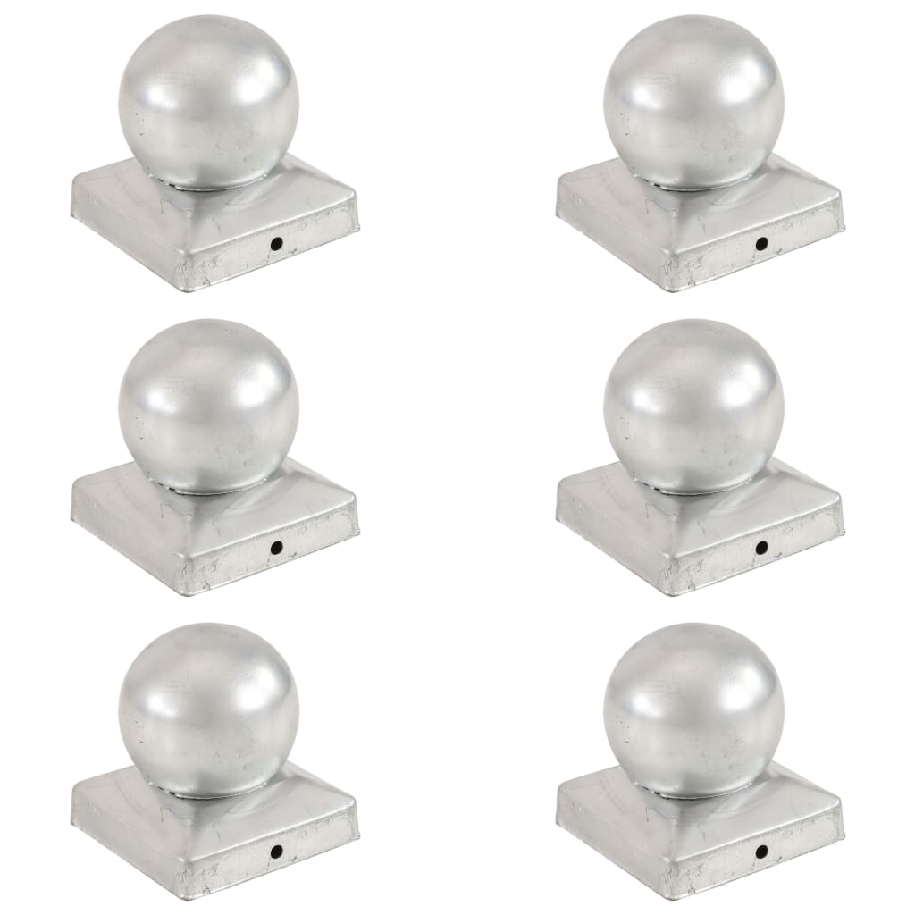 Capuchons de poteaux 6 pcs boule 91x91 mm métal galvanisé