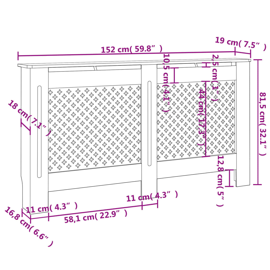 Radiatorombouw 205 cm MDF grijs