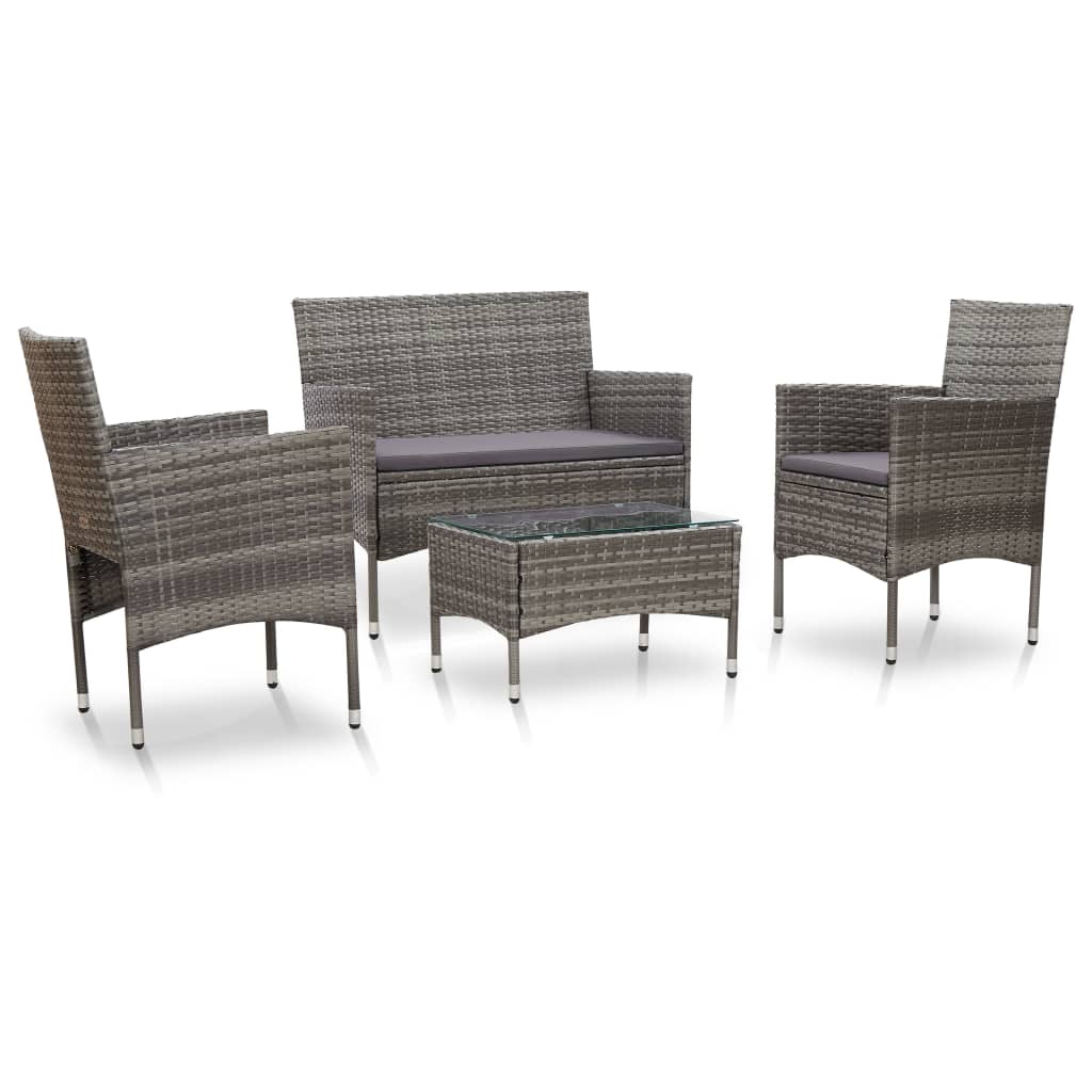 4-delige Loungeset met kussens poly rattan