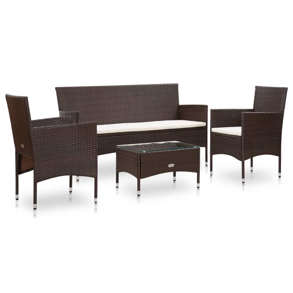 4-delige Loungeset met kussens poly rattan