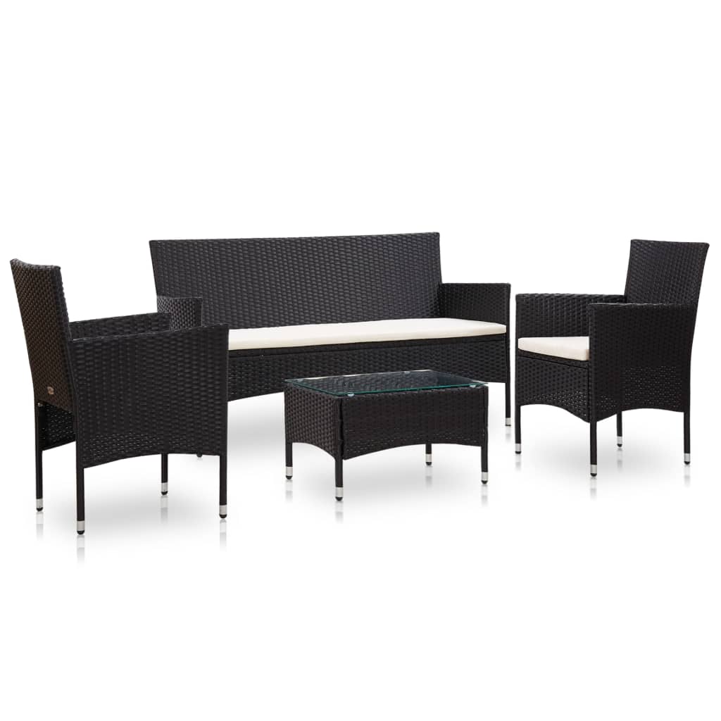 4-delige Loungeset met kussens poly rattan