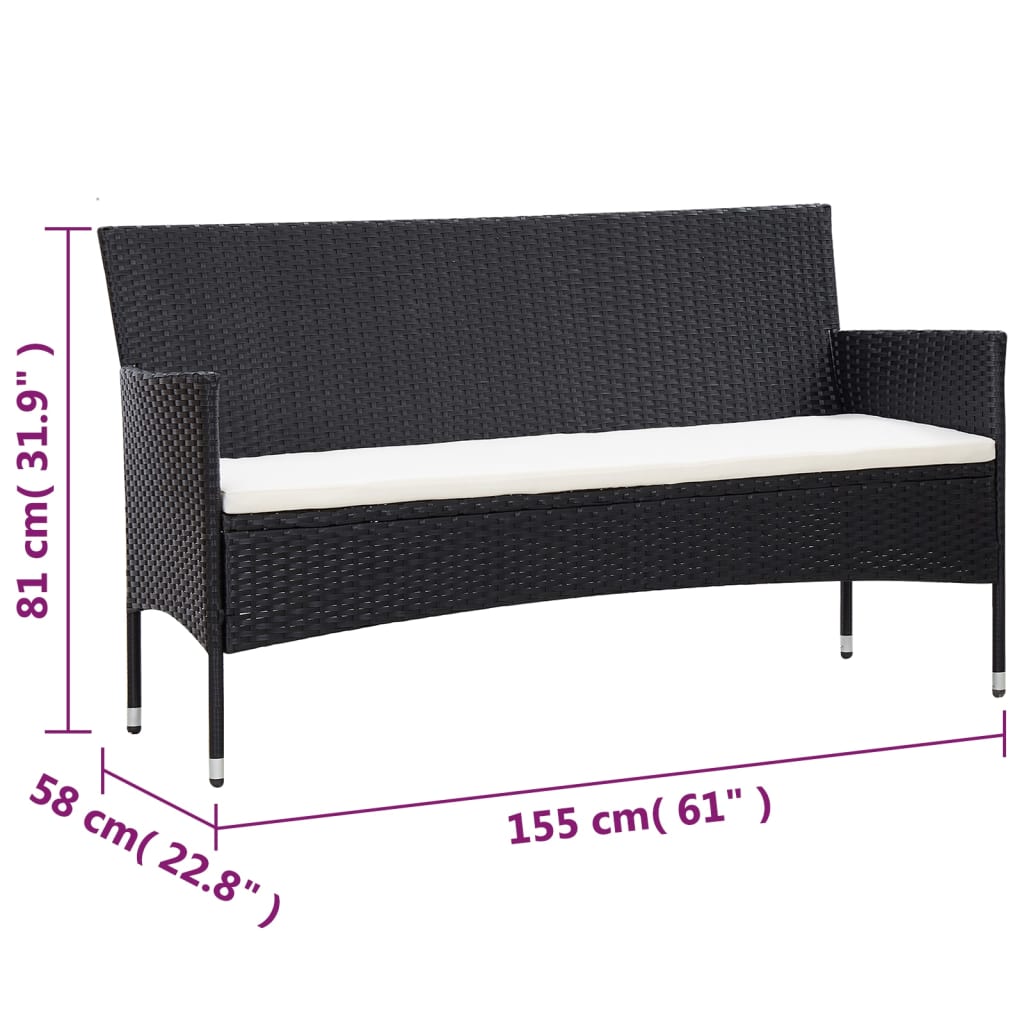 4-delige Loungeset met kussens poly rattan