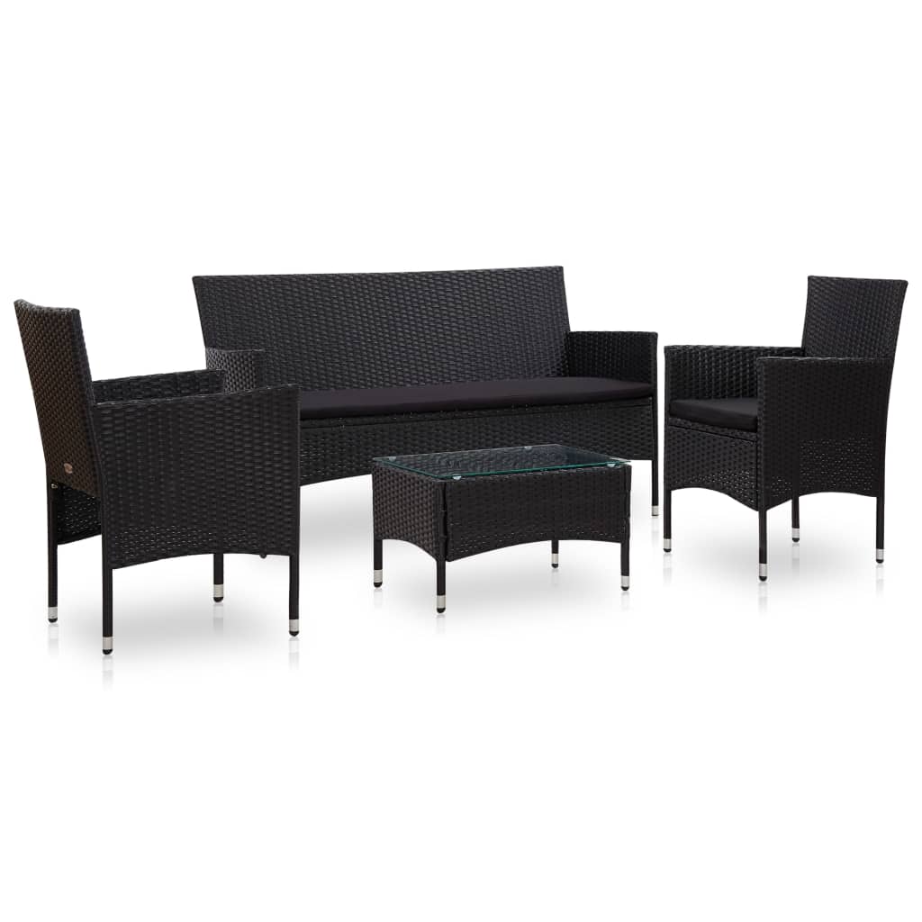 4-delige Loungeset met kussens poly rattan