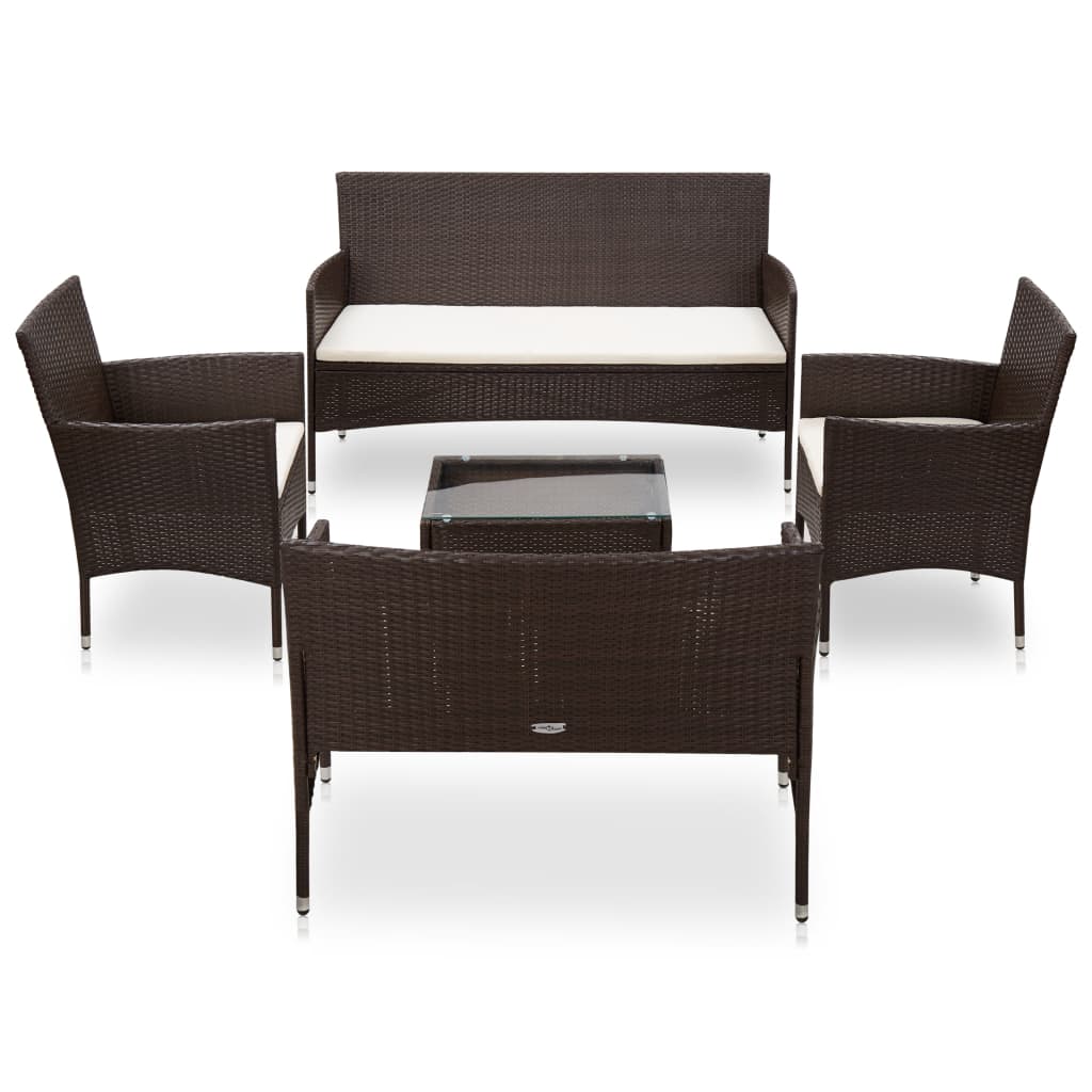 5-delige Loungeset met kussens poly rattan