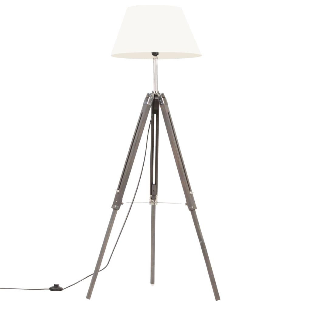 Vloerlamp driepoot 141 cm massief teakhout grijs en wit