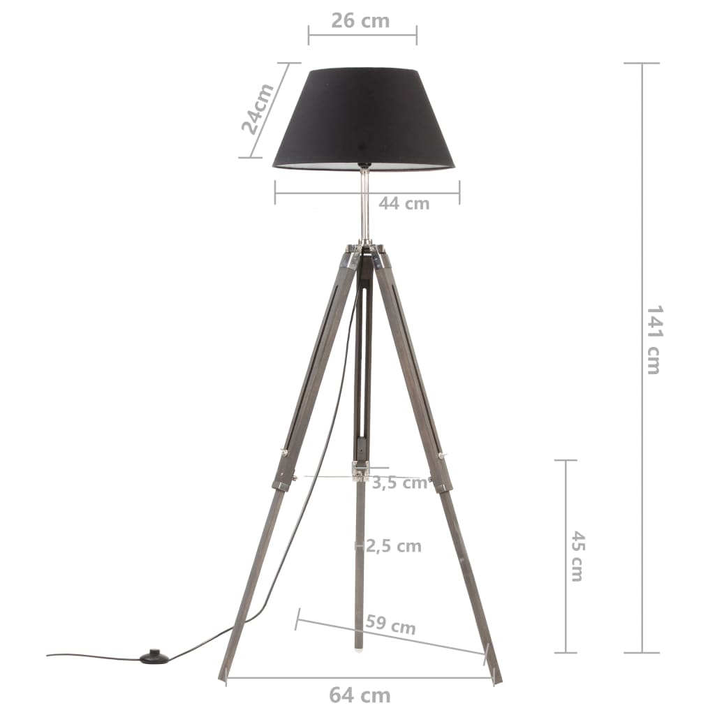 Lampadaire trépied 141 cm en bois de teck massif, doré