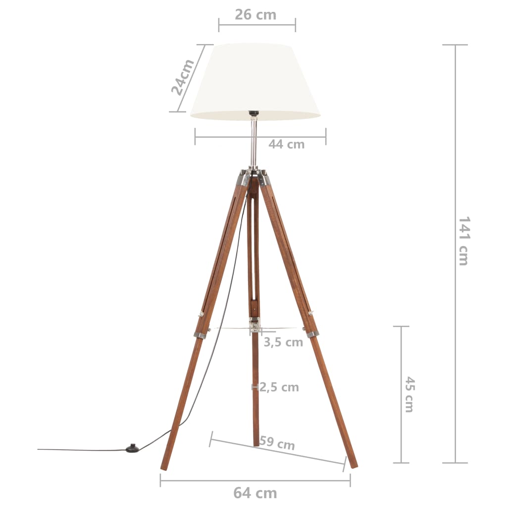 Vloerlamp driepoot 141 cm massief teakhout honingbruin