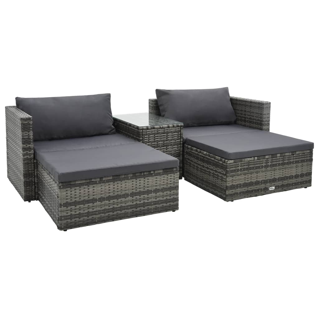 5-delige Loungeset met kussens poly rattan