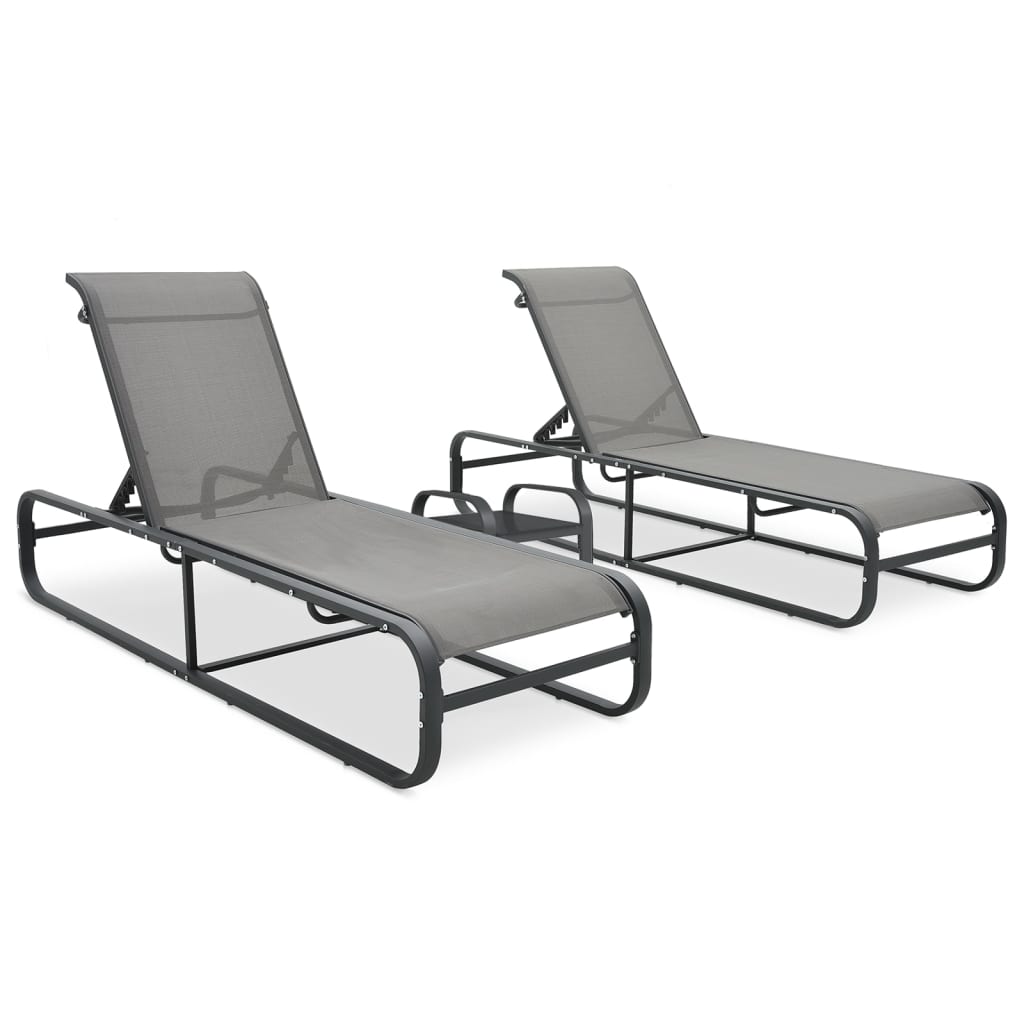 Chaises longues 2 pcs avec table textilène et aluminium