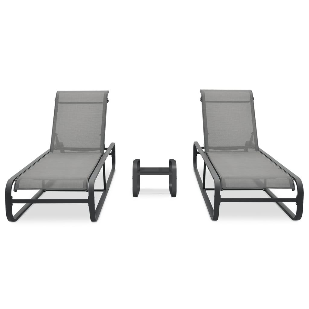 Chaises longues 2 pcs avec table textilène et aluminium