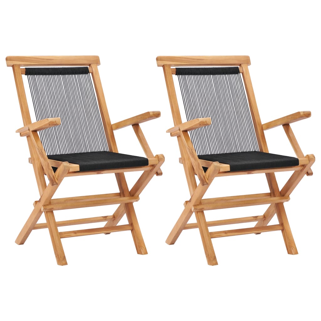 Chaises de jardin pliantes 2 pcs bois de teck massif et corde