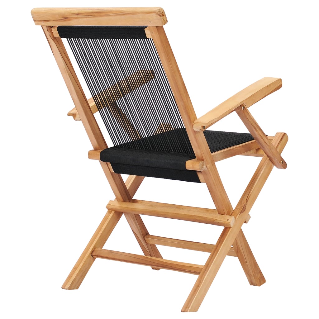 Chaises de jardin pliantes 2 pcs bois de teck massif et corde