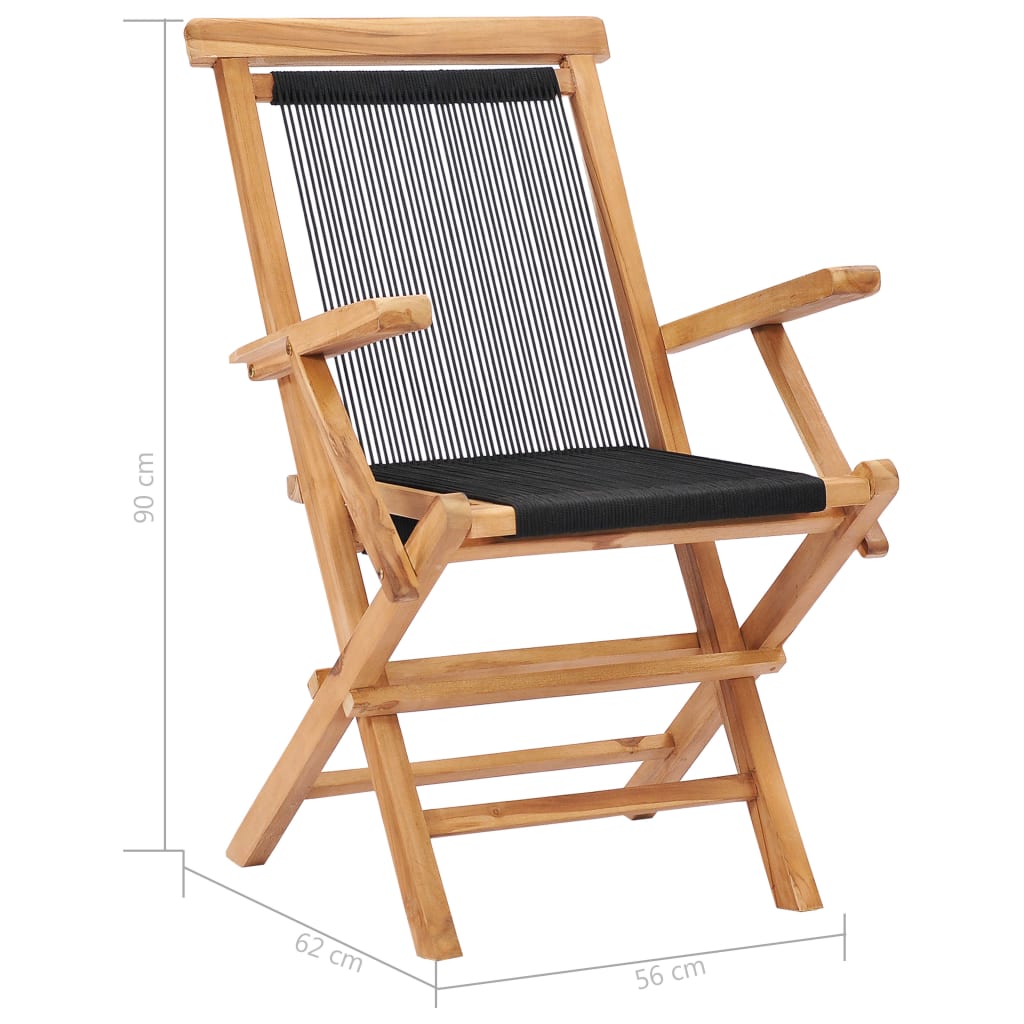 Chaises de jardin pliantes 2 pcs bois de teck massif et corde