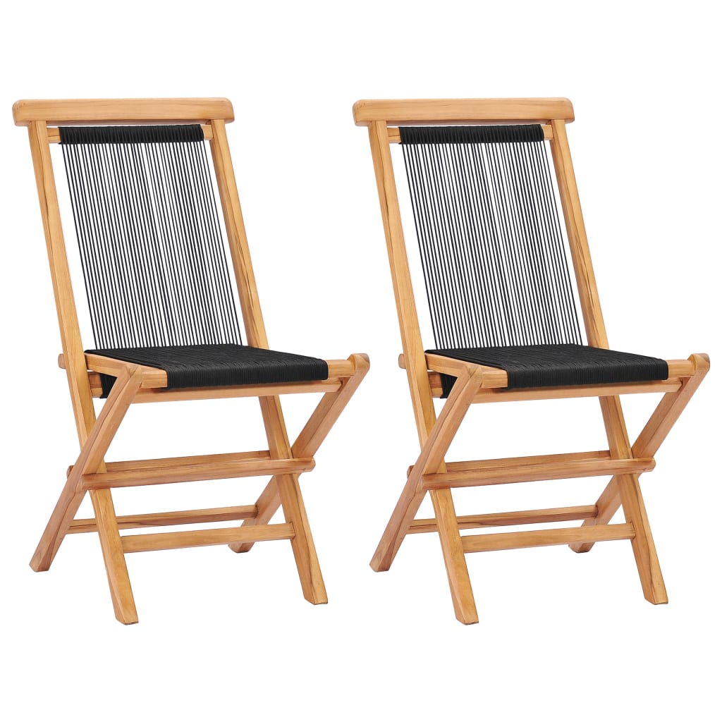 Chaises de jardin pliantes 2 pcs bois de teck massif et corde