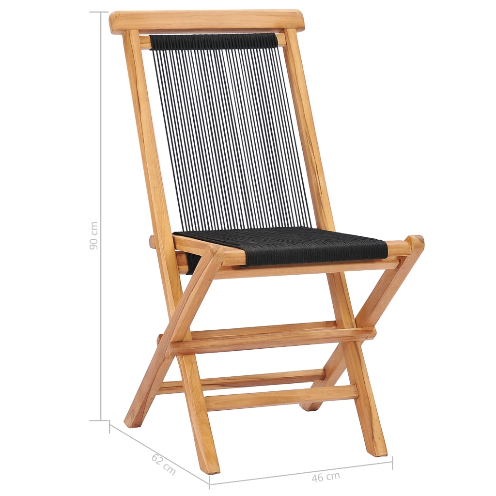 Chaises de jardin pliantes 2 pcs bois de teck massif et corde