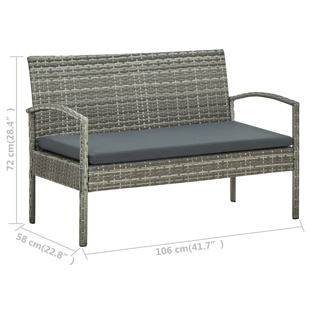 4-delige Loungeset met kussens poly rattan