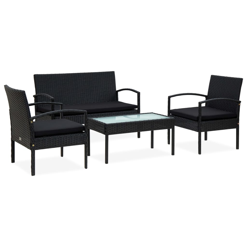 4-delige Loungeset met kussens poly rattan