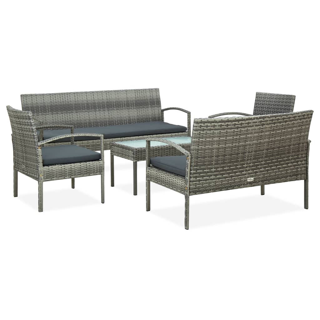 5-delige Loungeset met kussens poly rattan