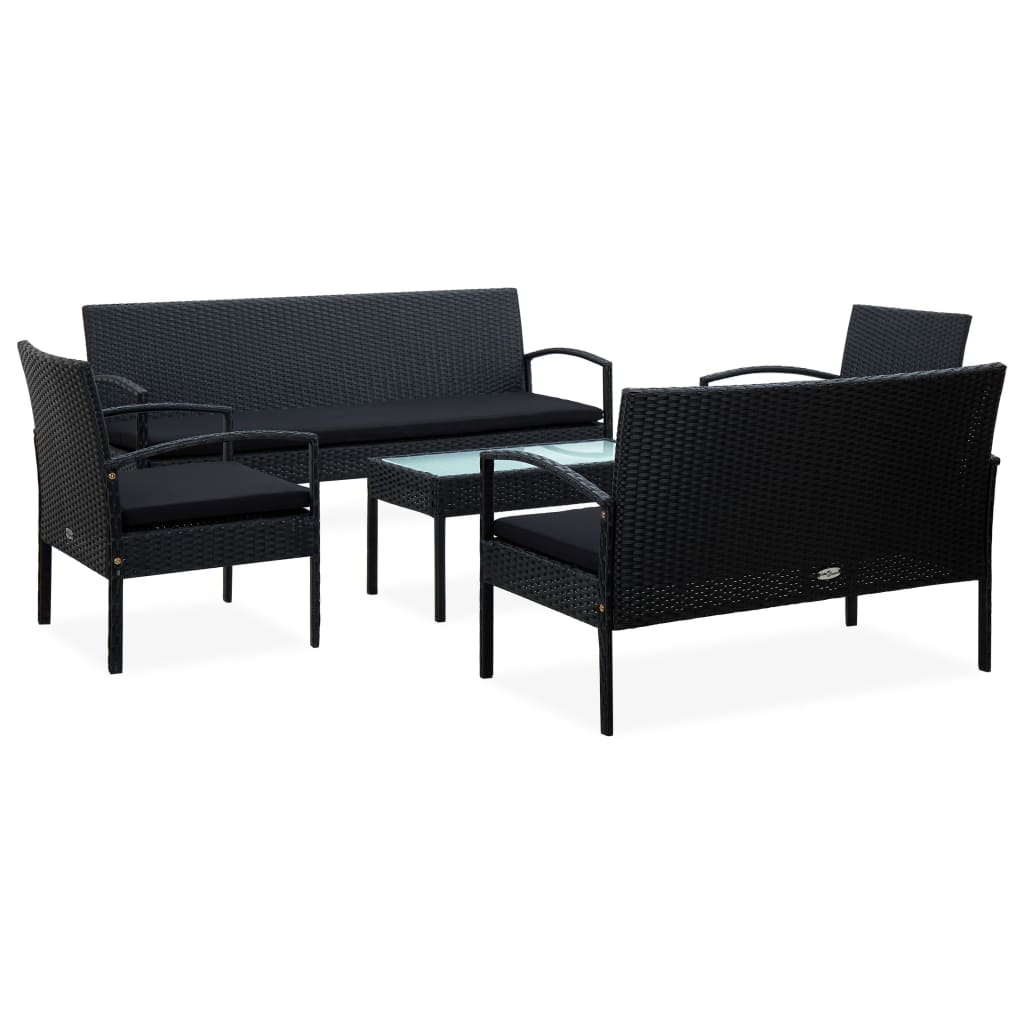 5-delige Loungeset met kussens poly rattan