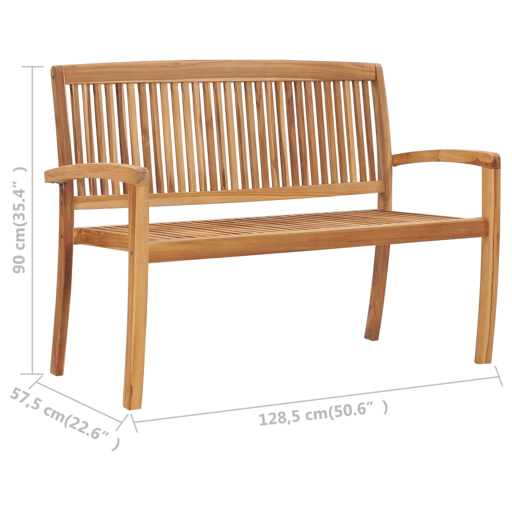 Banc de jardin 2 places empilable 128,5 cm teck massif