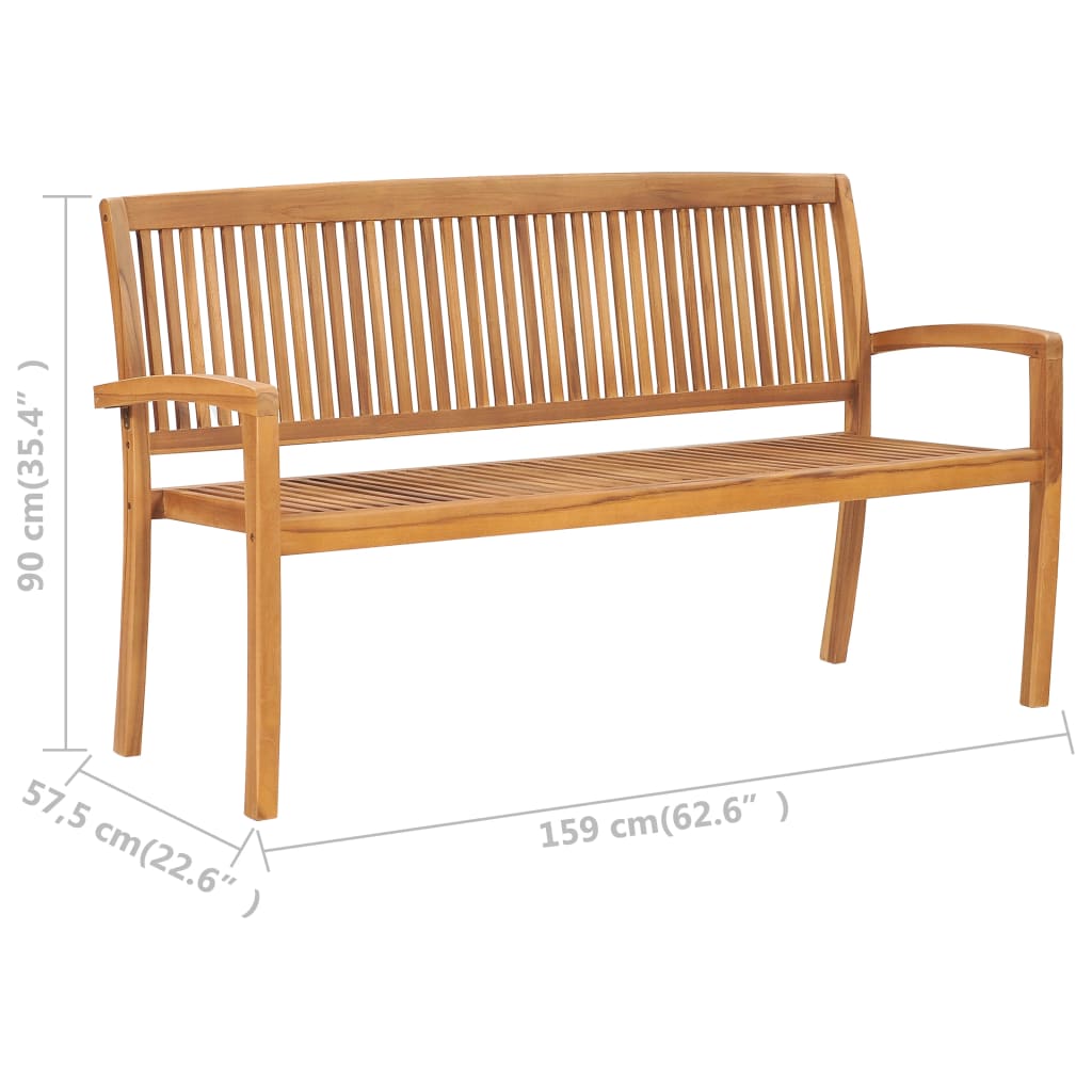 Banc de jardin 2 places empilable 128,5 cm teck massif